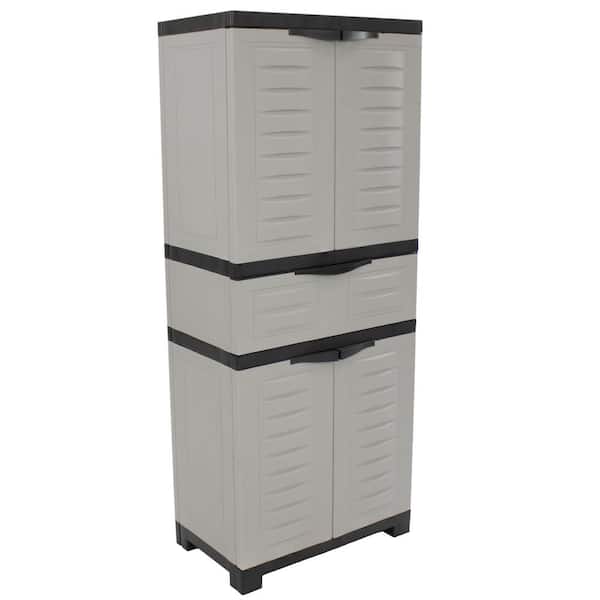 Storage with Drawer 23.25 in. W x 57 in. H x 13.75 in. D Adjustable 2-Shelf Polypropylene Freestanding Cabinet in Gray