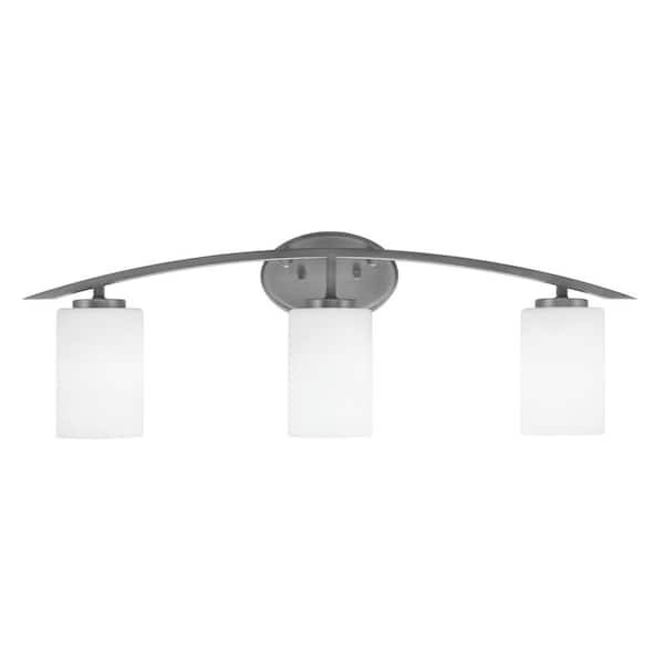 Unbranded Siena 29 in. 3-Light Vanity Light Graphite with White Muslin Glass Shades