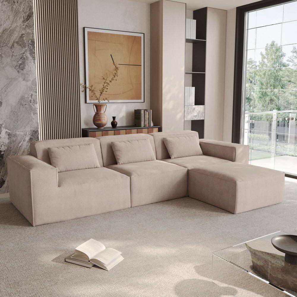 118 in. Square Arm Corduroy L-Shaped 4-Piece Modular Sectional Sofa in Brown with Ottoman price history on PriceWatchPro