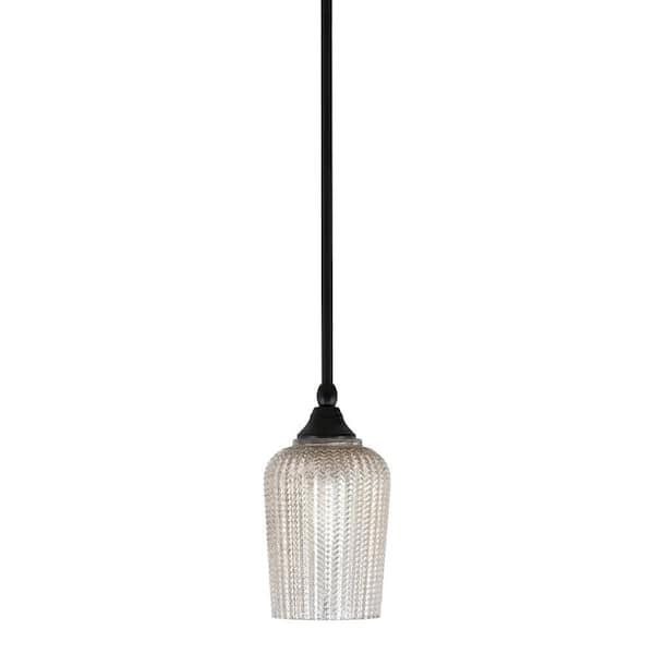 Unbranded Sparta 100-Watt 1-Light Matte Black Shaded Pendant Light Mini Pendant with Silver Textured Glass, No Bulb included
