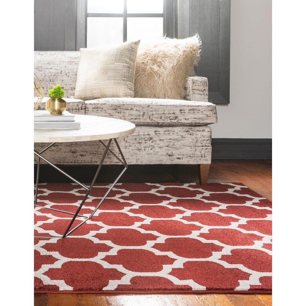 Rectangular Red Trellis Synthetic Indoor Area Rug