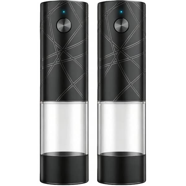2 Pack Black Electric Salt and Pepper Grinder Set USB Rechargeable with Warm LED Light Adjustable Coarseness for Kitchen