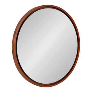 Evans 30 in. x 30 in. Classic Round Framed Walnut Brown Wall Mirror
