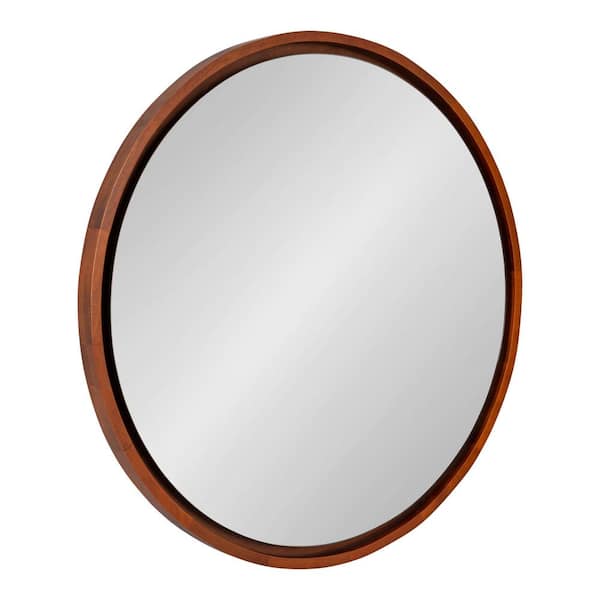 CULER Round Mirrors 30 Inch,Wood Vanity Wall Rustic Mirror with Walnut  Frame, Wooden Mirror for Bathroom Bedroom Living Room Or Entryway(Walnut  Brown)