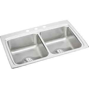 Lustertone Drop-in Stainless Steel 33 in. 1-Hole Double Bowl Kitchen Sink