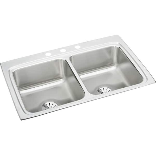 Elkay Lustertone Drop-in Stainless Steel 33 in. 1-Hole Double Bowl Kitchen Sink