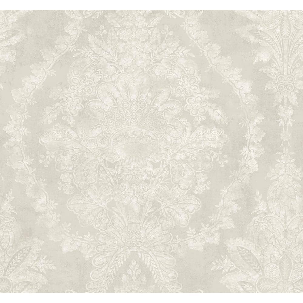Charleston Damask Off-White Vinyl-Coated Wallpaper