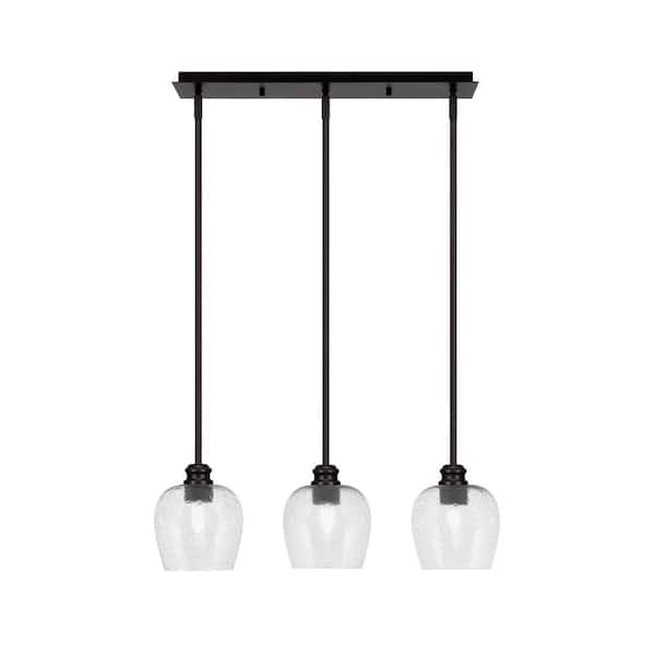Unbranded Albany 60-Watt 3-Light Espresso Linear Pendant Light with Smoke Bubble Glass Shades and No Bulbs Included