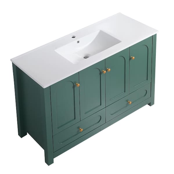 48 in. Green Bathroom Vanity w/ Ceramic Sink Combo, MDF Green Abundant Storage Cabinet-4 Soft Close Doors and 2 Drawers
