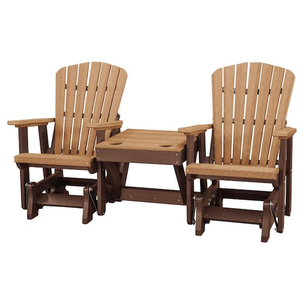 American Furniture Classics All Poly 76 in. 2-Person Tudor Brown Poly Fan Outdoor Back Glider with Table in Cedar