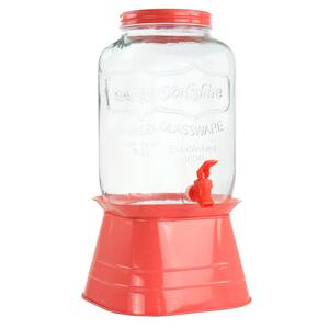 Chiara 2 gal. Red Glass Mason Jar Dispenser with Metal Lid and Base