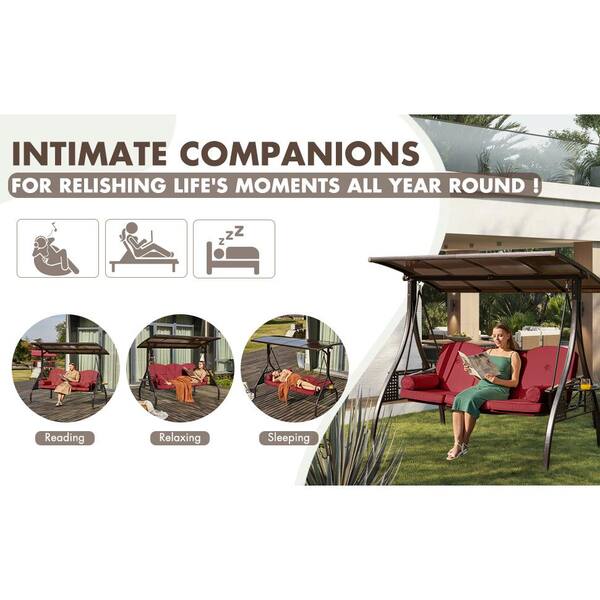 Heavy Duty 3-Seat Metal Outdoor Patio Swing Chair Bench for Adult 
