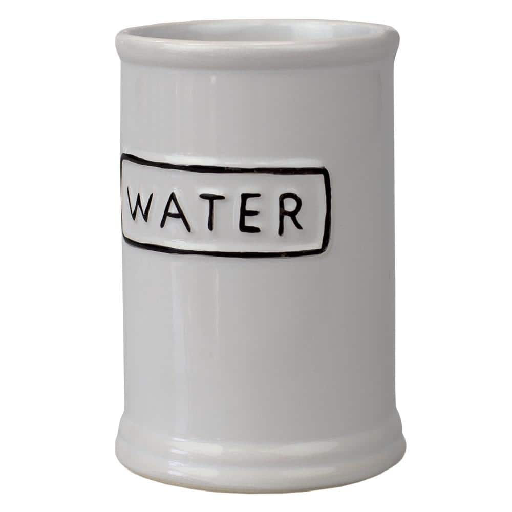White Ceramic 4-Piece Bathroom Accessory Set with Black Lettering