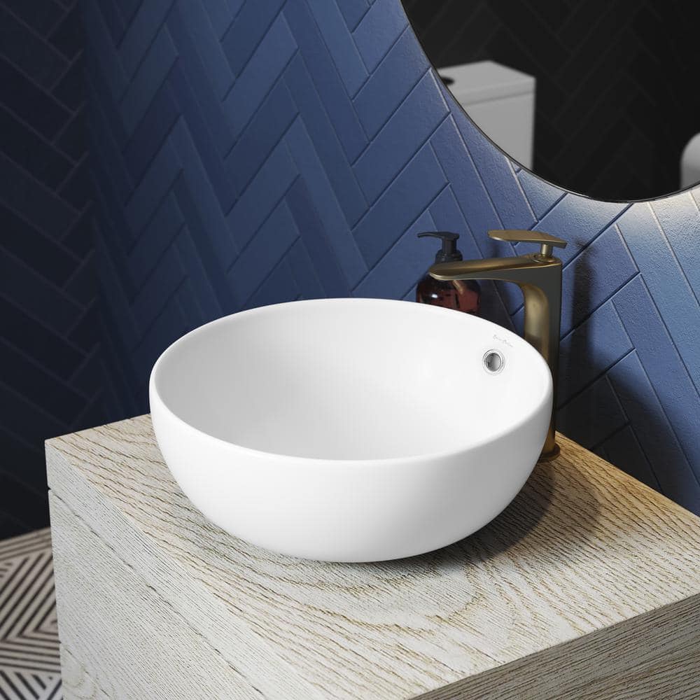 Matte White Ceramic Round Above-Counter Vessel Sink