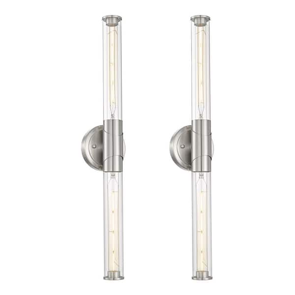 JAZAVA Modern 27 in. 2 Light Brushed Nickel Vanity Light with Glass Shade 2 PK