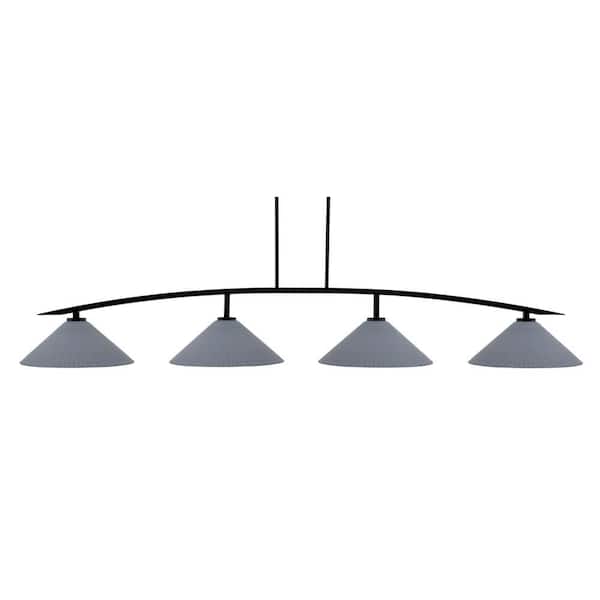 Siena 4-Light Matte Black Billiard Light with 16 in. Gray Matrix Glass Shades, no bulbs included