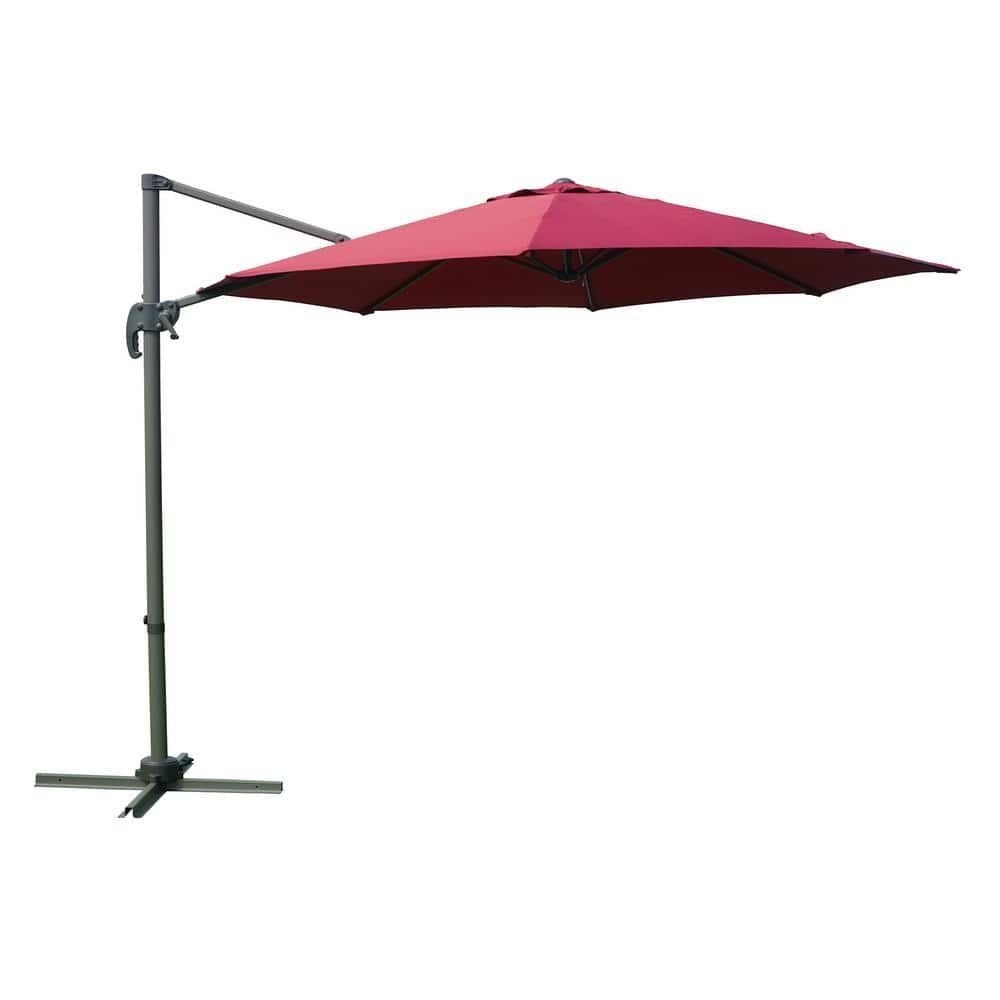 Kozyard 10 ft. Roma Large Cantilever Outdoor Patio Umbrella, UV Protection Umbrella with Crank in Burgundy