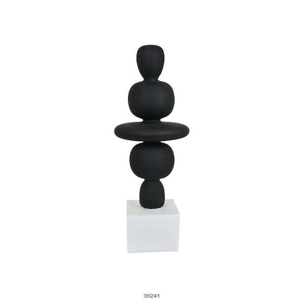 Benjara Abstract Black and White Resin Sound Waves Pattern Sculpture Decor