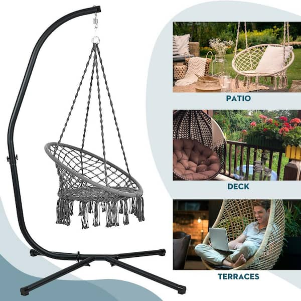 Aoodor 6.6 ft. Stainless Steel Hanging Chair Hammock Stand in Black 800 098 BK The Home Depot