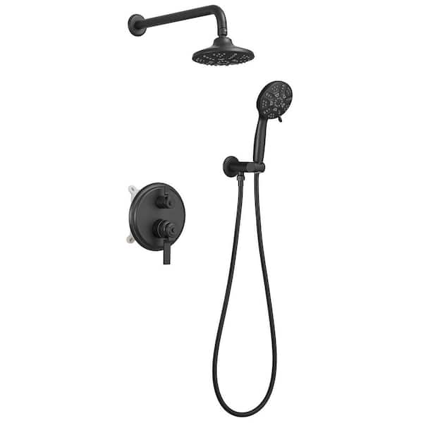 Single Handle 2-Spray Shower Faucet 2.5 GPM, Wall Mount 6.1 in. Head Shower Faucet with Drip Free in Matte Black