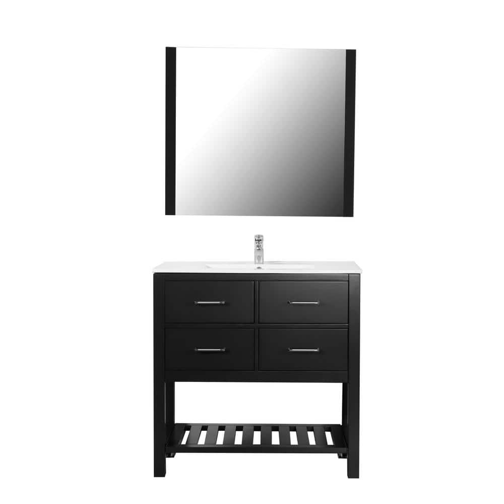 Santa Monica 36 in. W x 18 in. D Bath Vanity in Black with Ceramic Vanity Top in White with White Basin and Mirror -  C.L.L Collections, SM-36-C-MB-BL