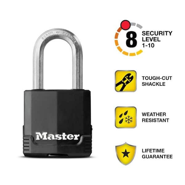 Master Lock Heavy Duty Outdoor Padlock with Key, 1-7/8 in. Wide, 1-1/2 in. Shackle