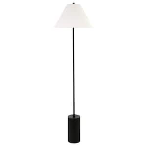 64 in. Black and White 1 1-Way (On/Off) Standard Floor Lamp for Living Room with Cotton Empire Shade