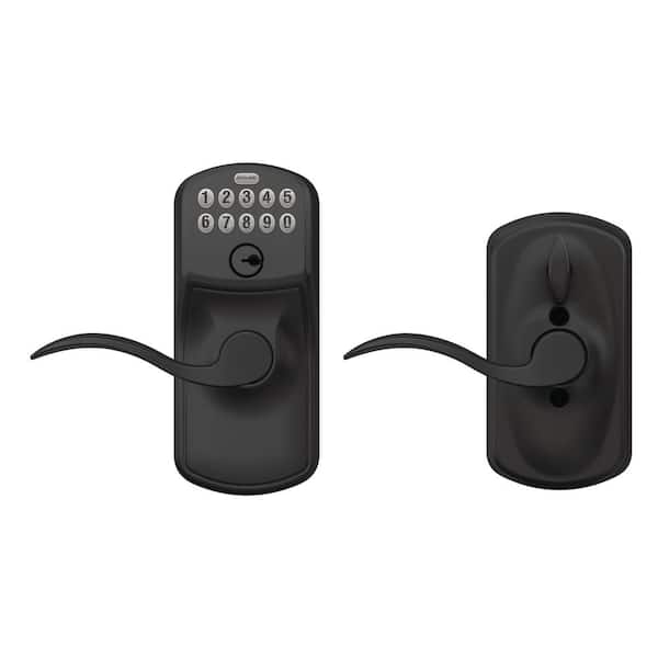 Schlage Plymouth Matte Black Electronic Keypad Door Lock with Accent Handle and Flex Lock