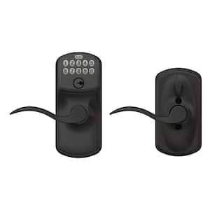 Plymouth Matte Black Electronic Door Lock with Accent Lever Featuring Flex Lock