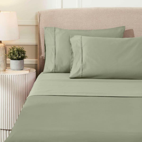 1200 Thread Count 4-Piece Sage Solid Egyptian Cotton Deep Pocket King Sheet Set