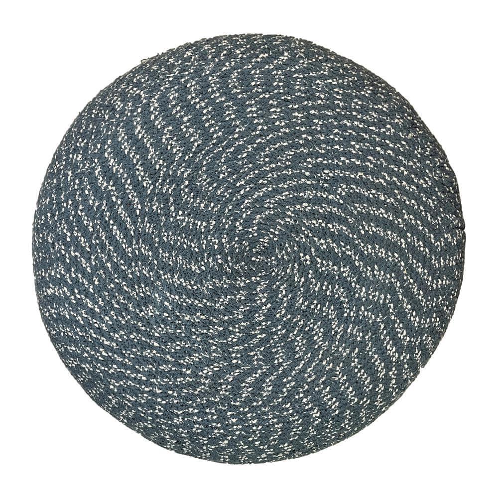 Bayley Round Braided Pouf in Aegean Blue and Natural Cotton