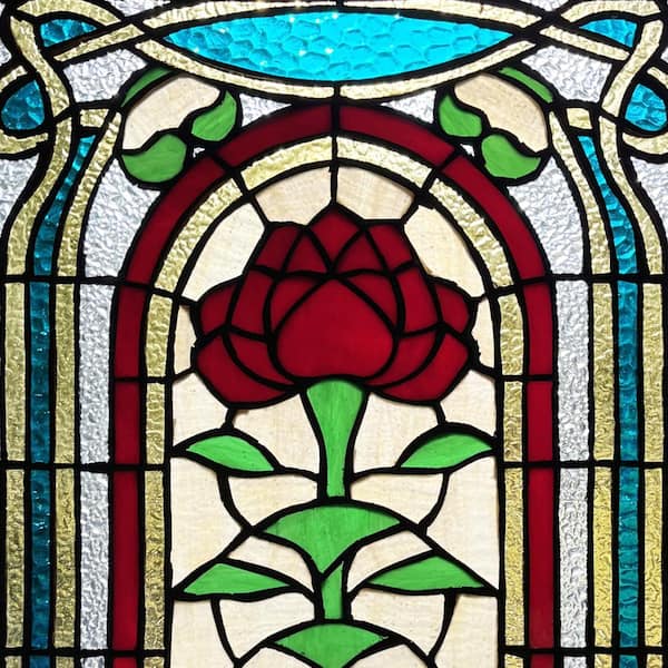 River of Goods Victorian Rose Stained Glass Window Panel, Red