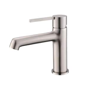 Single Handle Single Hole Low Spout Bathroom Faucet in Brushed Nickel