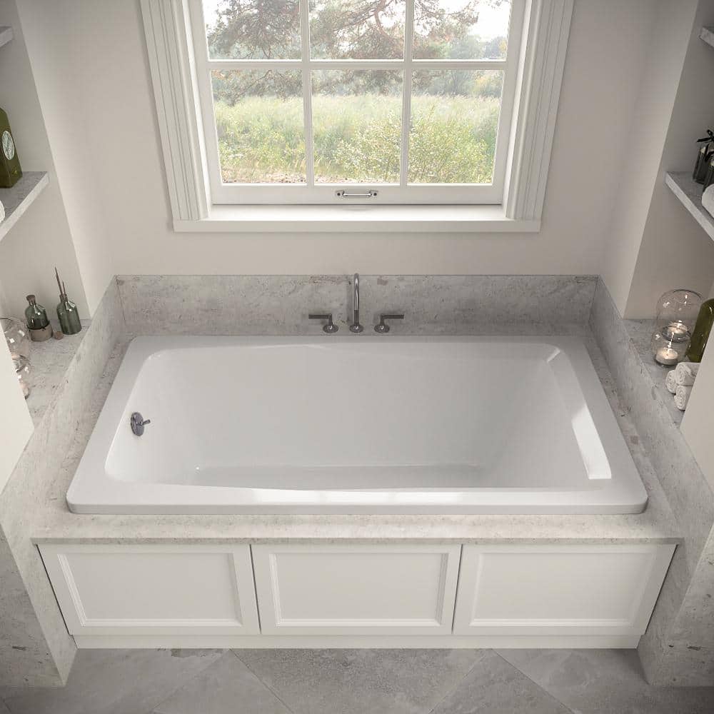 66'' Glossy White Acrylic Soaking Drop-In Bathtub with Brushed Nickel Drain