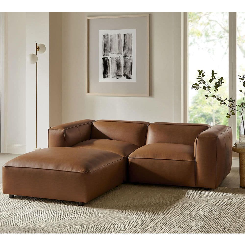 MODWAY Auren Vegan 85 in Leather 3 Piece Modular Sectional Sofa in