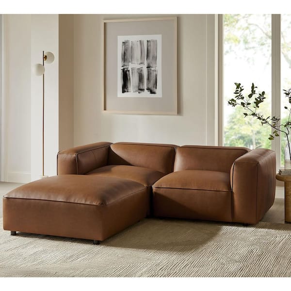 Auren Vegan 85 in Leather 3 Piece Modular Sectional Sofa in Coffee
