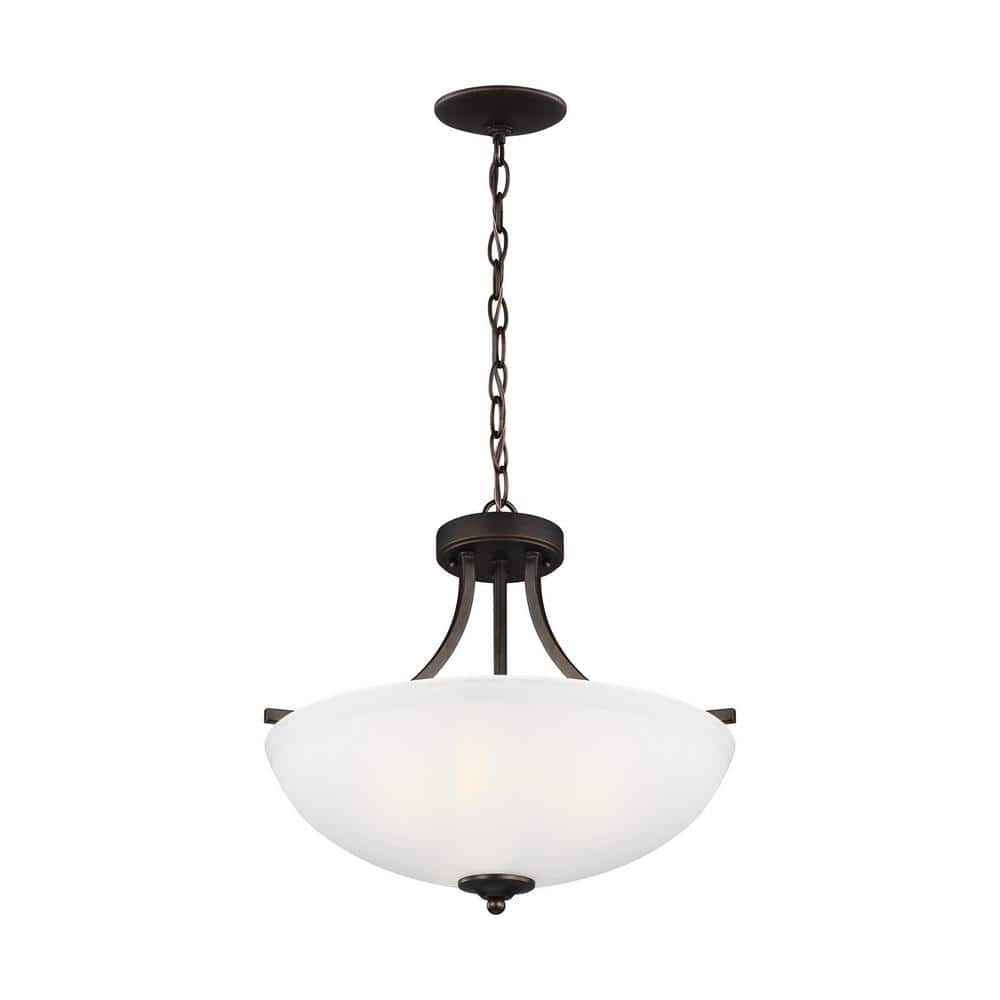 Bronze and White Glass 18" Transitional Bowl Pendant Light