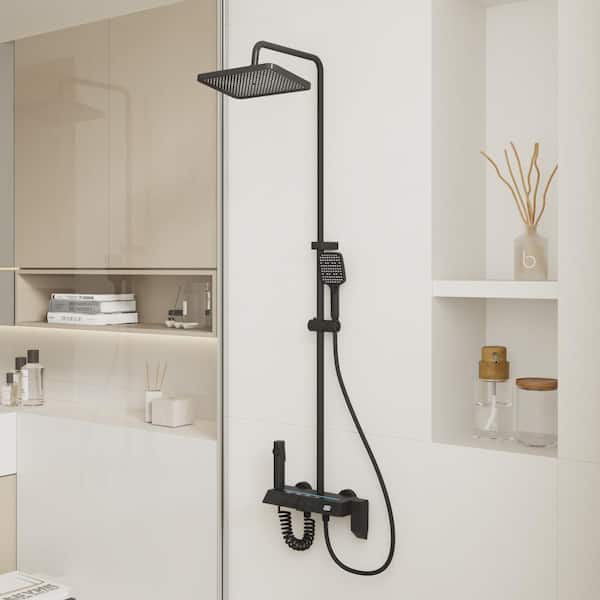 3-Spray Rain Shower Faucet 2.5 GPM with Handheld Shower Combo Kit, 11.81 in. Rain Shower Head in Black (Valve Included)