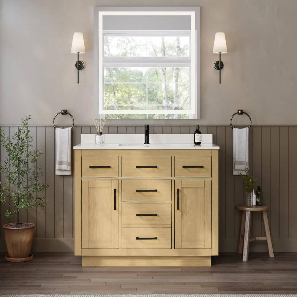 Beckett TK 42 in. Single Freestanding Rift Oak Bath Vanity with White Quartz Top price history on PriceWatchPro