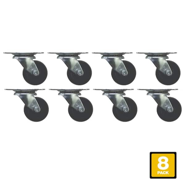 Everbilt 2 in. Black Soft Rubber and Steel Swivel Plate Casters with 90 lbs. Load Rating 8 Pack