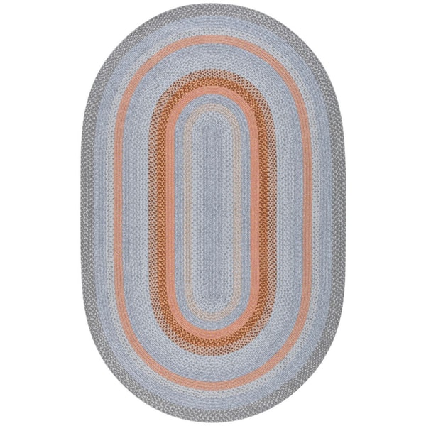 Braided Gray/Rust 6 ft. x 9 ft. Machine Washable Multi Striped Oval Area Rug
