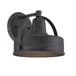 Portland 8 in. Weathered Pewter Dark Sky 1-Light Outdoor Line Voltage Wall Sconce with No Bulb Included