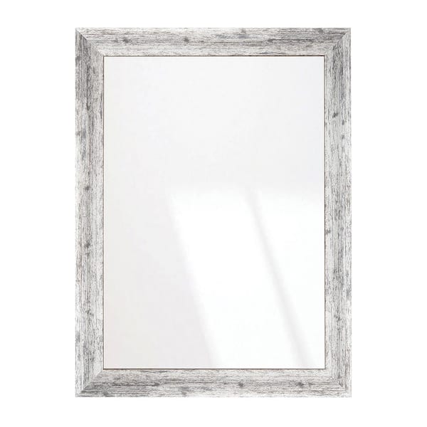 BrandtWorks 33 in. W x 47 in. H Weathered Timber Inspired Rustic White and Gray Sloped Framed Wall Mirror