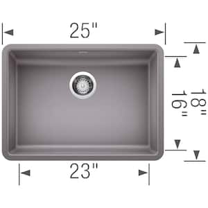 Precis Undermount Granite 25 in. x 18 in. Single Bowl Kitchen Sink in Metallic Gray