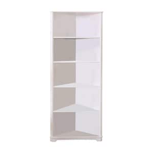 Contemporary Style 78 in. H White Solid Wood 5 Shelf Corner Bookshelf