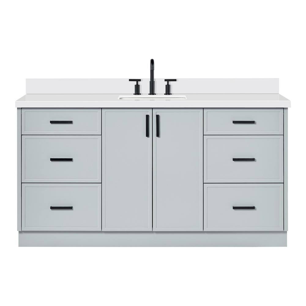 Kelly 67" Light Gray Wood Single Sink Vanity with White Quartz Top