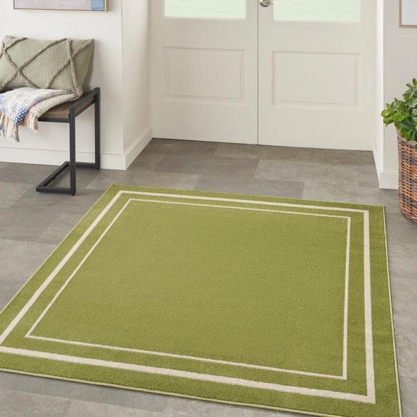 Nourison Essentials Green Ivory 5 ft. x 5 ft. Solid Contemporary Square Area Rug