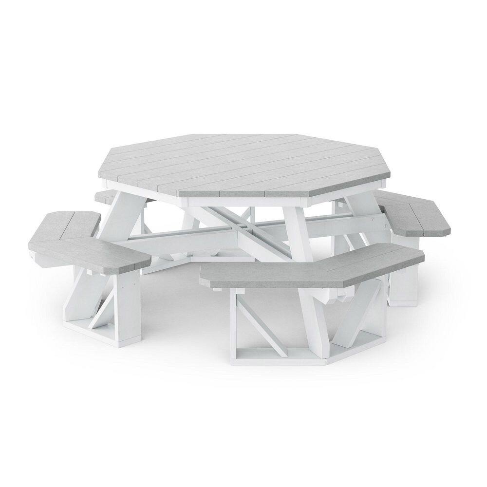 Heritage 87 in. Light Gray and White Octagon HDPE Plastic Picnic Table Seats 8 People price history on PriceWatchPro