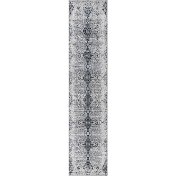Kamala Washable Chevron Black and White 2 ft. 7 in. x 12 ft. Area Rug