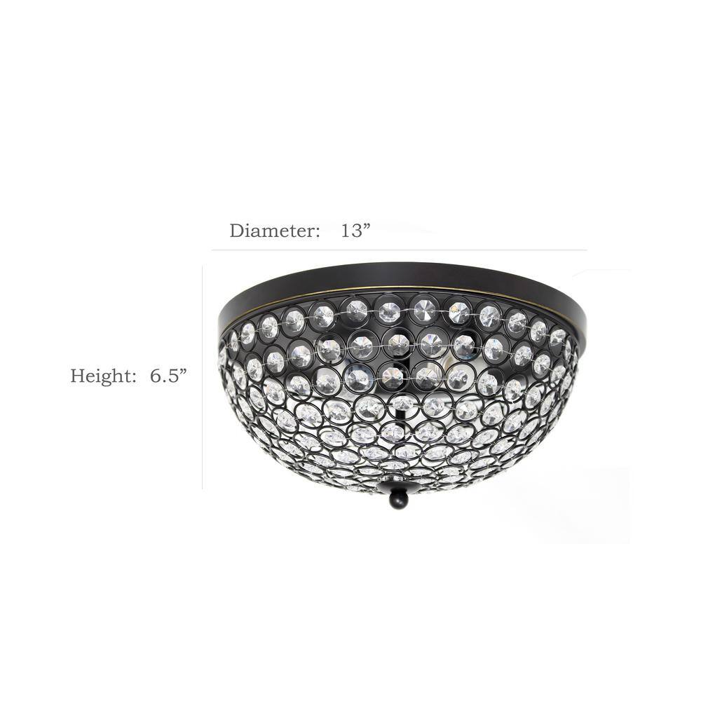 Crystal Encrusted Bronze Bowl Flush Mount Light Set